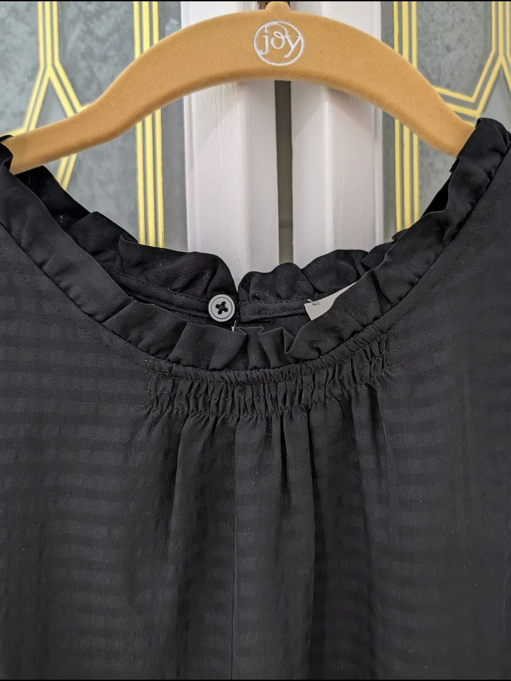 LOFT Black Ruffled Neck Puff Sleeve Blouse